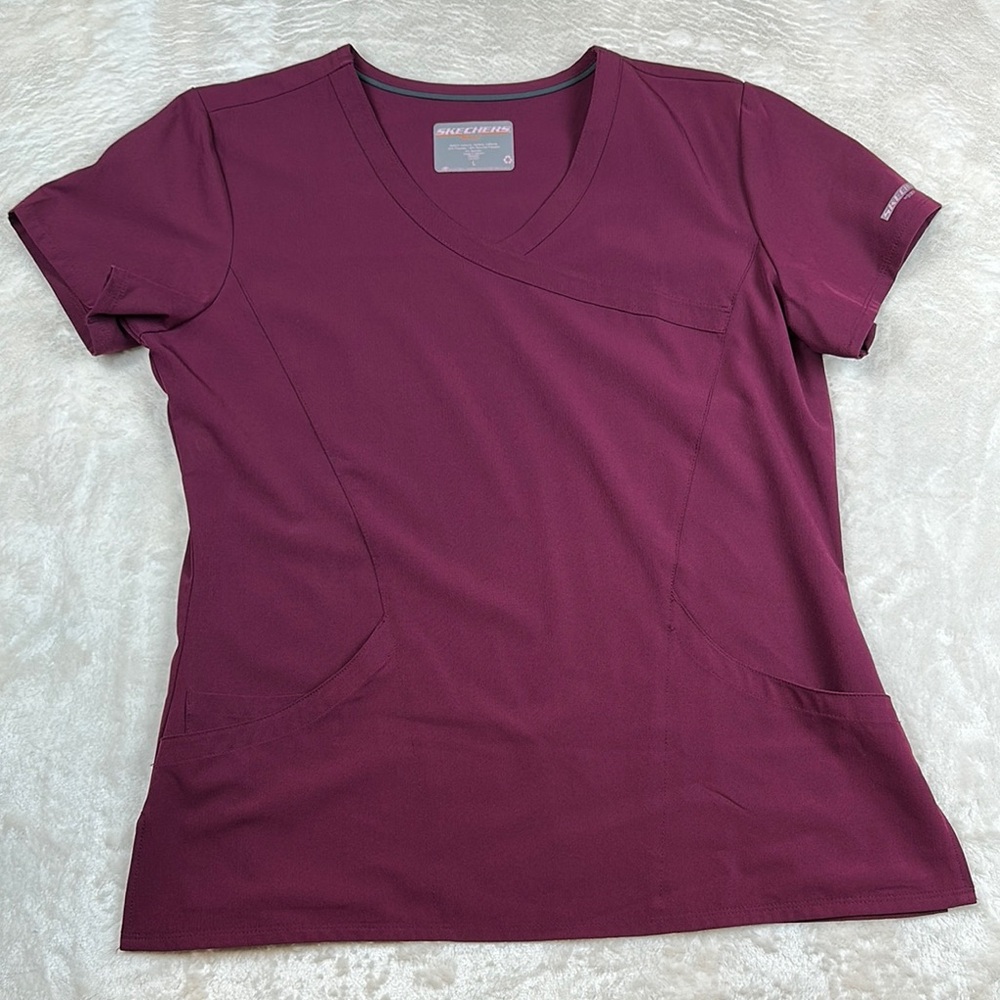 Skechers Red Fitted Crew Neck‎ Hospital Scrubs Top